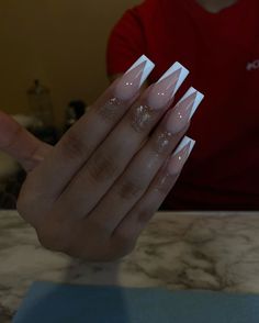 V Tips Nails Coffin, White Tip Acrylic Nails, Cherry Nail, Butterflies Pink, White Tip Nails, Acrylic Toe Nails, Ombre Acrylic Nails, White Acrylic Nails, French Tip Acrylic Nails