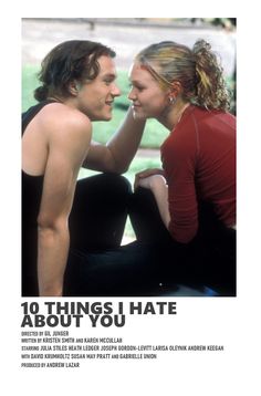 the movie poster for 10 things i hate about you is shown in black and white