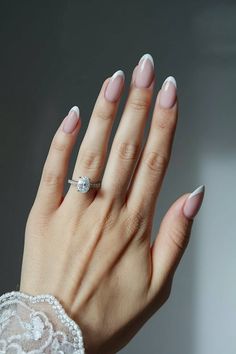 Classic French manicure and engagement ring for a luxury wedding. Tipped Nails, Elegant Engagement Ring, Elegant Engagement Rings, Sophisticated Wedding