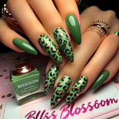 Green And Animal Print Nails, Olive Leopard Nails, Fall Nails Cheetah, Green Leopard Nails, Nails For The Fall, Nails Cheetah, Nagel Stamping, Cheetah Nail Designs