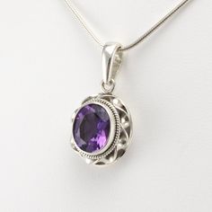 Alt View Silver Amethyst 10x12mm Oval Pendant Amethyst Oval Pendant Jewelry For Anniversary, Elegant Oval Amethyst Pendant Jewelry, Classic Amethyst Oval Pendant Jewelry, Amethyst Pendant, Oval Pendant, Jewelry Gift Box, Nepal, Jewelry Gift, Statement Rings