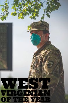 a man in uniform wearing a face mask with the words west virginia of the year on it