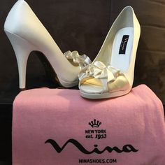 Beautiful - Ivory -- Can Be Dyed To Match Dress Color Size 9.5 Nina Shoes Wedding, Formal Heels, Nina Shoes, T Strap Heels, Red Pumps, Shoes Sandals Heels, Bridesmaid Shoes, Satin Heels, Shoes Wedding