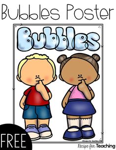 two children are standing next to each other with the words bubbles on them