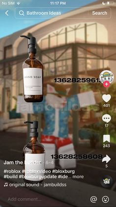 an animated image of a bottle of soap on a street corner with the caption's description below it