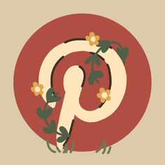 the letter p is decorated with flowers and leaves