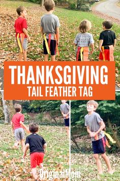 a group of young boys standing next to each other in front of a sign that says thanksgiving