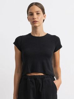 Lou Tee, Regen Silk Noil Jersey, Black | OZMA Silk Noil, The Undone, California Cool, Boy Tees, Perfectly Imperfect, Vintage Store, Raw Silk, High Waisted Denim, Get Better