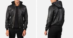 Hooded Leather Jacket For Work, Fitted Leather Jacket Urban Style, Black Leather Biker Jacket, Shopping Photography, Jacket For Men, Leather Biker Jacket, Detachable Hood, Biker Jacket, Leather Coat