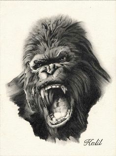 a drawing of a gorilla with its mouth open