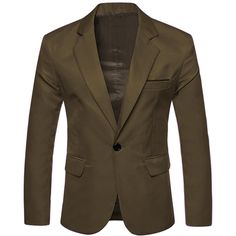 A simple but elegant men's one-button blazer is quite picked by the official men. Designed with front flap pockets, this suit allows you to take something small handily. This blazer also gives a good match with casuals for parties or weddings. It can be perfectly paired with your favorite suit pants, dressy shirts, and a tie for your smart look. Suitable for weddings, casual wear, business wear, and special occasions. Business Blazer With Single Button And Notched Shape, Notched Single-button Blazer For Business, Solid Single Button Suits For Office, Business Solid Sport Coat With Suit Collar, Solid Color Business Sport Coat With Suit Collar, Solid Single Button Sport Coat For Semi-formal Occasions, Single Breasted Solid Sport Coat For Office, Solid Single Breasted Sport Coat For Office, Single Button Sport Coat For Business Meetings