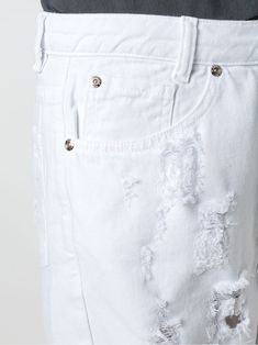 White ripped demin shorts from Olympiah featuring a high rise, a button & zip fastening, a waistband with belt loops, front pockets, a distressed finish, back pockets, frayed edges and a straight fit. | Olympiah Ripped Demin Shorts Cheap White Jean Shorts With Pockets, Cheap White Shorts With Side Pockets, Cheap Distressed White Shorts, Cheap White Shorts With Frayed Hem, Cheap White Mid-rise Shorts, Off White Belt Farfetch, Demin Shorts, Shorts White, White Shorts