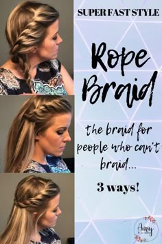 Rope Braids, Braiding Your Own Hair, Twisted Hair, Side Braid Hairstyles, Braided Hairdo, Fast Hairstyles