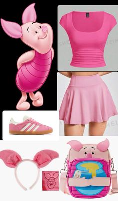 a pink outfit with pig ears on it and other items in front of the image