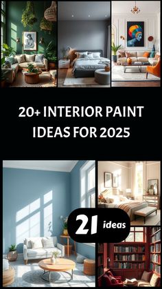 Collage showcasing various interior paint ideas for 2025, with colorful and stylish room designs. Painting The House Interior Ideas, Paint Home Interior Ideas, Color Of The Year 2025, Interior Wall Paint Colors, 2 Tone Wall Paint Ideas, Best Living Room Paint Color, Home Paint Colors Interior, House Painting Ideas Interior, Creative Color Palette