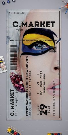 an advertisement for the makeup brand c markt, featuring a woman's face with blue