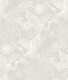 Sample White Heron Floral Wallpaper in Heron Neutral Illustrative Design, White Heron, Floral Texture, Wallpaper Pattern, Classic Interior, Accent Wallpaper, Burke Decor, Wallpaper Samples, Wallpaper Roll