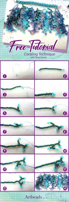 the instructions for how to make a beaded necklace with blue and green beads on it