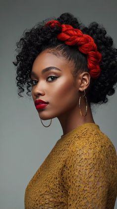 Want to feel like a star? The Bright Red Twisted Halo is a stunning way to showcase your beauty while adding a bold touch. This hairstyle is perfect for any special occasion. Click for tips on achieving this fabulous look! #BrightRedTwistedHalo #HairTrends #BraidedStyles #BlackWomenHair #HairInspo #GlamorousLooks Natural Curls, Great Hair