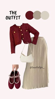 Outfit Rok Plisket, Outfit Maroon, One Set Outfit, Mix And Match Outfits Hijab, Modest Outfits Muslim, Plisket Skirt, Maroon Outfit