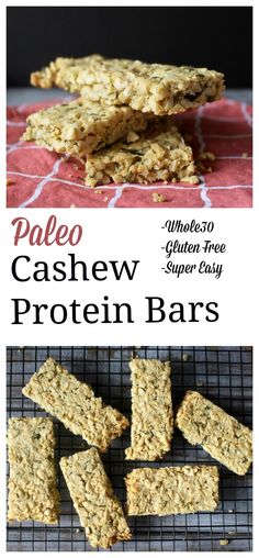 the ingredients for paleo cashew protein bars on a wire rack and in front of them