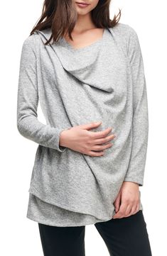 Women's Maternal America Maternity/nursing Wrap Top, Size X-Small - Grey Long Sleeve Faux Wrap Top For Layering, Stretch Wrap Top For Loungewear, Versatile Wrap Top For Loungewear, Fitted Maternity Tops, Versatile Nursing-friendly Tops For Layering, Fitted Maternity Tops For Nursing, Fitted Nursing-friendly Maternity Tops, Fitted Nursing Friendly Tops For Maternity, Versatile Nursing Friendly Maternity Top