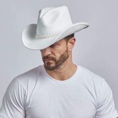 Blizzard White Leather Cowboy Hat by American Hat Makers White Cowboy Hat, Brown Cowboy Hat, Cowboy Hat Bands, Leather Cowboy Hats, American Hat Makers, American Hat, Popular Hats, Felt Cowboy Hats, Straw Cowboy Hat