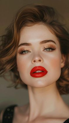 Red Lip Makeup Look Blue Eyes, Makeup W Red Lips, Makeup For Redheads With Green Eyes, Makeup Looks For Red Hair, Classy Makeup Looks Red Lips, Eye Makeup For Red Lips, Bride With Red Lipstick, Red Hair Blue Eyes Makeup, Bridal Makeup For Redheads