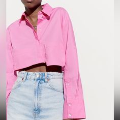 Sold Out Fav Color: Pink Cropped Collared Shirt, Timeless Basics, Shirt With Pocket, Fav Color, Cropped Shirt, Style Savvy, Collared Shirt, Poplin Shirt, Crop Shirt