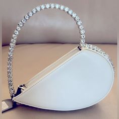 Nwt White Heartbreaker Rhinestone Small Clutch Purse Half Broken Heart Purse Unknown Material, Much Like Vegan Leather Zip Closure Elegant White Heart-shaped Bag, Fancy Clutch Purse, White Clutch Purse, Small Clutch Purse, Fancy Clutch, Fancy Purses, Side Purses, Heart Purse, White Clutch