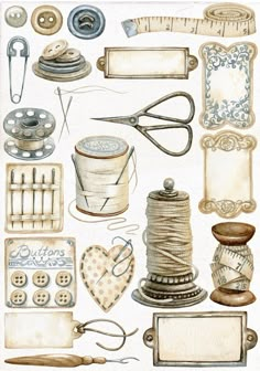 an illustration of sewing supplies and buttons