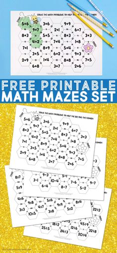 the free printable math maze set for kids to practice their numbers and counting skills