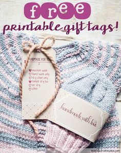 the free printable gift tags are on top of a sweater with a tag attached to it