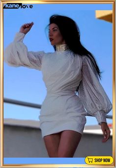 Spring White Elegant Long Sleeve Bodycon Dress Fresh Color, What's Your Style, Soft Feminine, Girl A, Party Girl, Sleeve Bodycon Dress, Dress Spring, High Neck Long Sleeve, Cocktail Party Dress