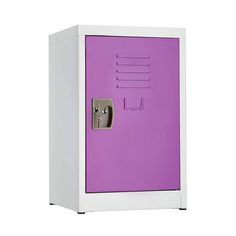 a purple and white metal locker on a white background