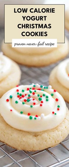 low calorie yogurt christmas cookies with frosting and sprinkles