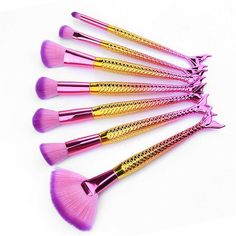 Gold Makeup Brushes, Mermaid Brush, Mermaid Makeup Brushes, Cheap Makeup Brushes, Novelty Pen, 50 Makeup, Cosmetic Kit, Gold Mermaid, Large Fan