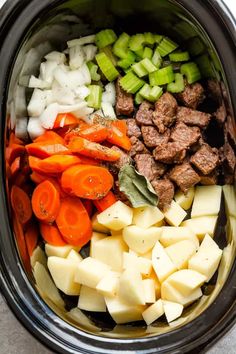 the food is prepared and ready to be cooked in the crock pot