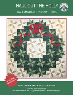 a quilt pattern with the words, wall hanging throw i king in red and green