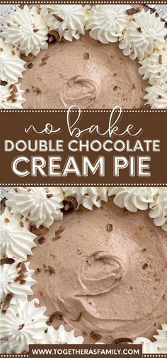 no bake double chocolate cream pie with text overlay that reads no bake double chocolate cream pie