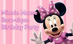 a minnie mouse birthday party with pink and white polka dots on the head, holding her hands out