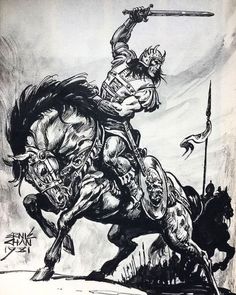 Warrior On Horse, Robert E Howard, Military Drawings, Fantasy Heroes, Warrior Tattoos, Horse Artwork, Conan The Barbarian, Horse Drawing, Horse Drawings