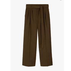 New With Tags Size M High Waisted Wide Leg Belted Slacks Trousers, Zara Jumpsuit, Pinstripe Pants, Knit Leggings, Dark Khaki, Jumpsuit Trousers, Striped Leggings, Tapered Pants, Faux Leather Pants