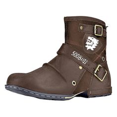 Per uomo Stivaletti Anfibi Stivali da motociclista Scarpette da scoglio Vintage Formale Scarpe romane Esterno Giornaliero Gomma PU Stivaletti / tronchetti Nero Marrone Caffè Slogan Estate Autunno del 2023 a US $35.99 Rugged Leather Boots Wear-resistant, Breathable Leather Lace-up Boots, Brown Combat Boots With Round Toe, Brown Combat Hiking Boots, High Ankle Faux Leather Combat Boots For Outdoor, Leather Combat Moto Boots For Outdoor, Combat Style Leather Moto Boots For Outdoor, Punk Style Lace-up Moto Boots For Outdoor, Brown Breathable High-top Boots