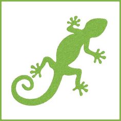 a green gecko silhouette on a white background