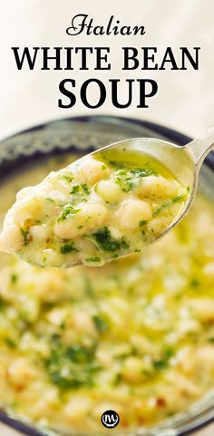 a spoon full of italian white bean soup