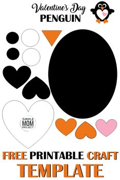 valentine's day penguin free printable craft template for kids to use in crafts