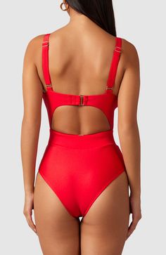 Inspired by vintage 60’s swimsuits, this ultra-flattering monokini is perfect for the classic beauty. The thick elastic in the waistband gives maximum tummy control for that classic hourglass figure. Adjustable straps – Shoulder and back clamp adjust for a more tailored fit Removable padding – To choose what fits you best Thick elastic waistband – Cinches in the waist Big bust and small bust friendly Cheeky bottoms – Most flattering cut to accentuate your bottom Red Lined Swimwear For Swimming, Red High Waist Swimwear For Sunbathing, Red Lined Swimwear For Pool, Red Lined Bodysuit For Pool, Red High-waist Swimwear For Party, Red Stretch Scoop Neck Swimwear, Fitted Red One-piece Swimwear, Fitted Red One-piece Swimsuit For Pool, Red Lined One-piece Swimsuit For Pool