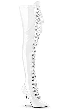 SEDUCE-3024 White Patent Thigh High Boots-Pleaser-Tragic Beautiful White High Heel Boots, White Thigh High Boots, White Thigh Highs, Prom Outfit, Pleaser Shoes, Prom Outfits, White Boots, Pretty Shoes, Thigh High Boots