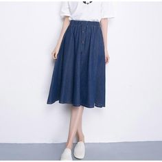 Denim Jeans A-Line Skirt – Tomscloth Casual Baggy Skirt For Spring, Casual Plain Skirt, Casual Baggy Skirt, Casual Solid Color Spring Skirt, Casual Solid Color Skirt For Spring, Spring Casual Solid Color Skirt, Casual Solid Color Skirt, Plus Size Women Casual, Summer Korean Fashion